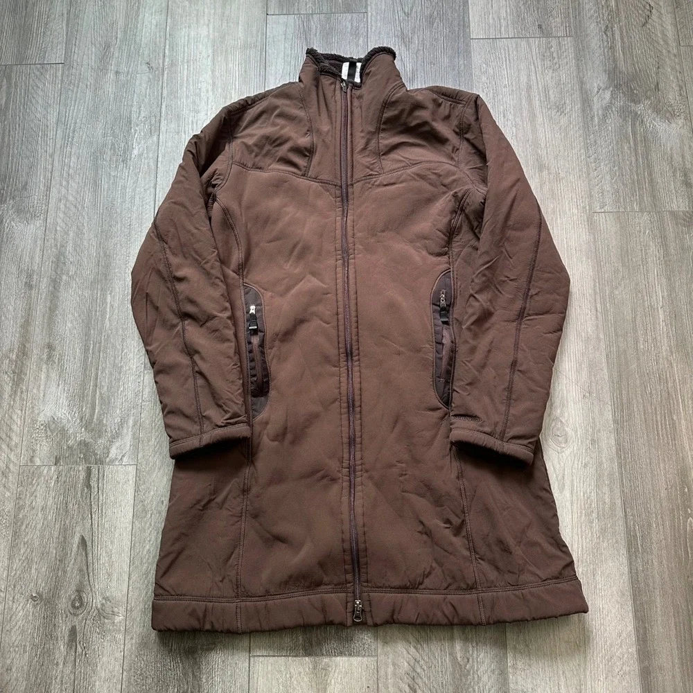 Patagonia Brown Au Train Fleece Lined Parka Jacket Women's L Zip Pockets